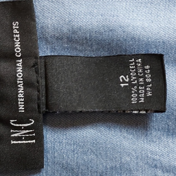 INC International Concepts Blue Lyocell Denim Tie Waist Sleeveless Zip Dress 12 - Picture 6 of 7